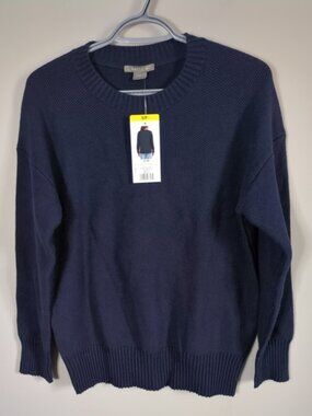 NWT Matty M 100% Cotton Waffle Knit Crew Neck Navy Sweater - Size Small Relaxed